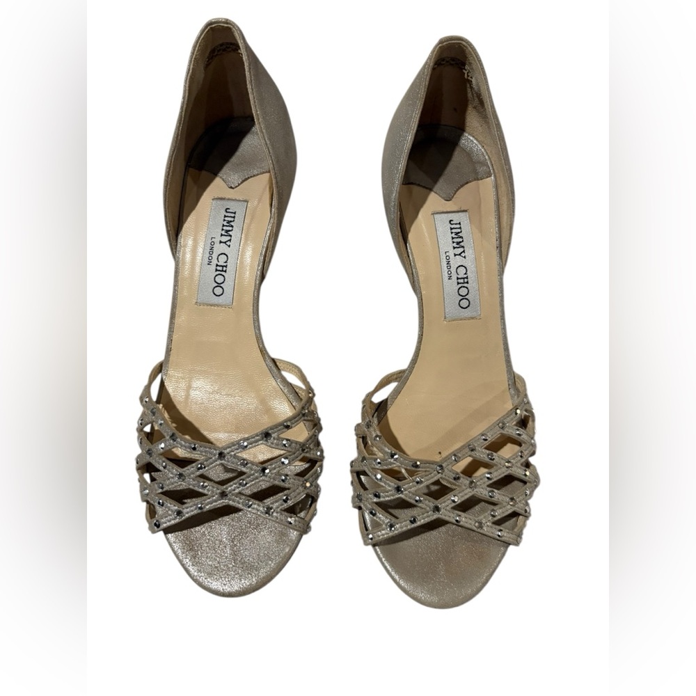 Jimmy Choo Metallic Suede Heels | Size: 37 1/2 | Color: Nude